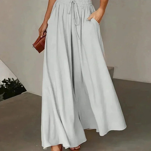 Pants - Grey Casual Women's Loose Wide Leg Pants With Pockets